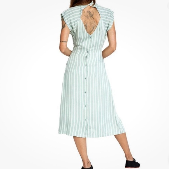 RVCA Nouveau Striped Mint Green Open Back Viscose Midi Dress Size Small - Picture 8 of 16